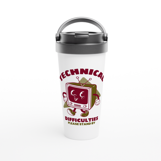 Retro TV Technical Difficulties - White 15oz Stainless Steel Travel Mug Travel Mug Retro Tech