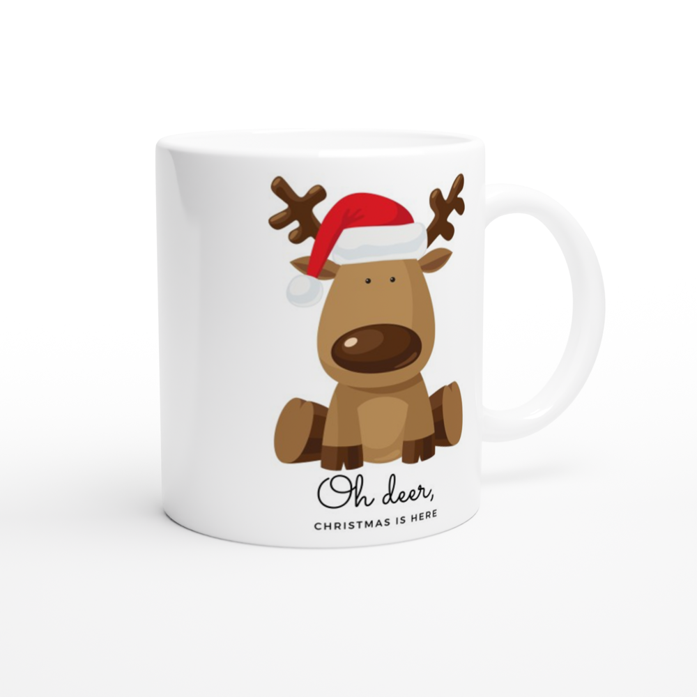 Oh Deer, Christmas Is Here - White 11oz Ceramic Mug Christmas White Mug Globally Fulfilled