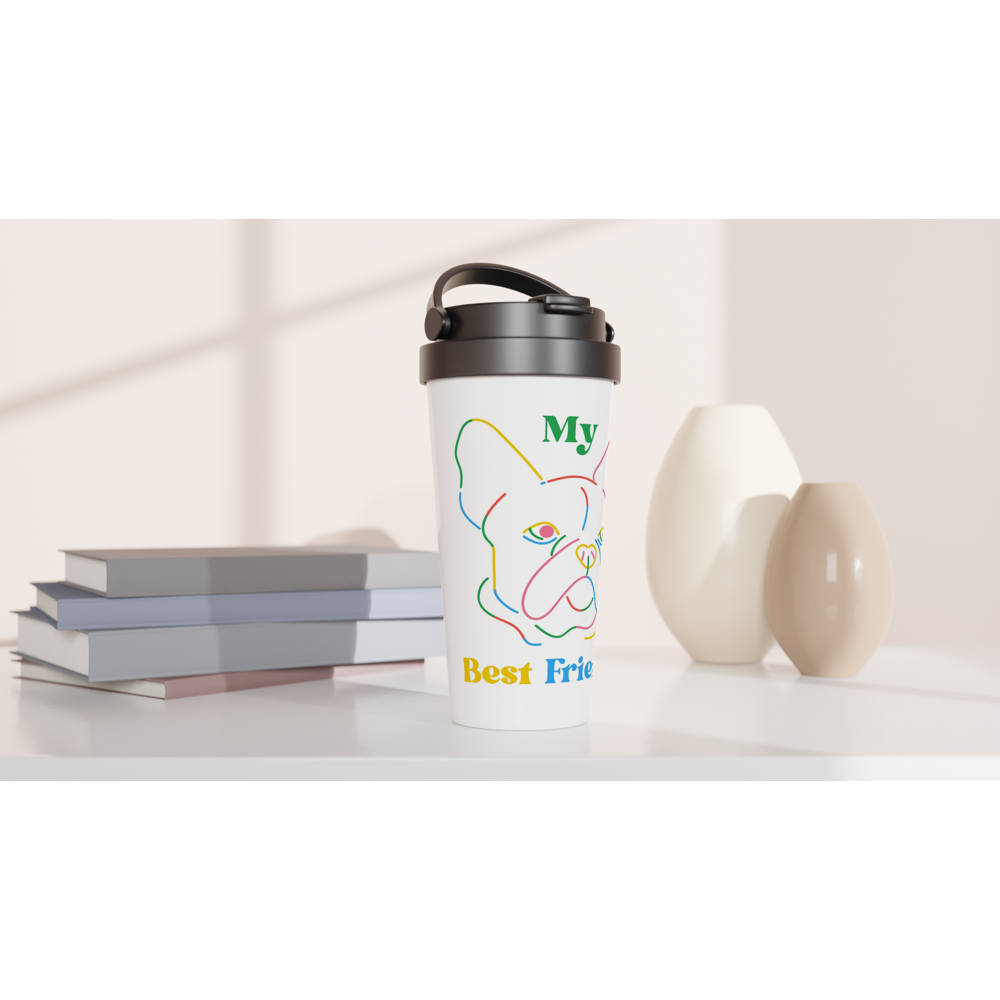 My Best Friend, Dog - White 15oz Stainless Steel Travel Mug Travel Mug animal Globally Fulfilled