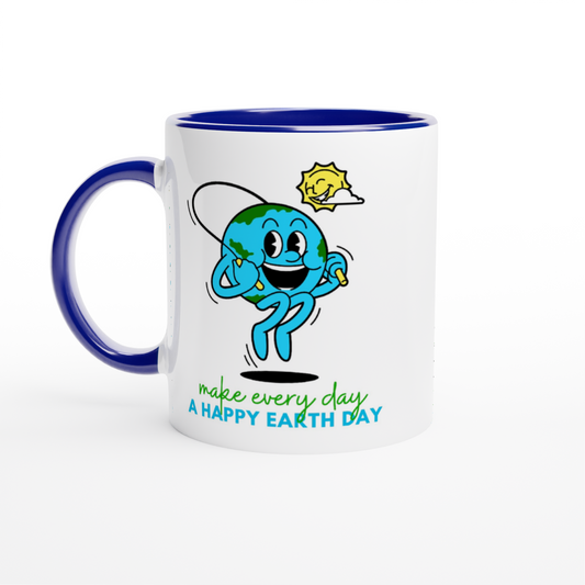 Make Every Day A Happy Earth Day - White 11oz Ceramic Mug with Colour Inside Colour 11oz Mug Environment