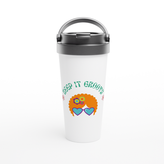 Keep It groovy - White 15oz Stainless Steel Travel Mug Travel Mug Retro
