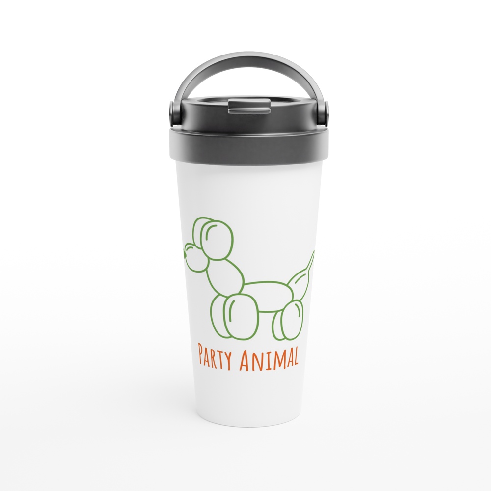 Party Animal - White 15oz Stainless Steel Travel Mug White 15oz Stainless Steel Travel Mug Travel Mug Funny Globally Fulfilled