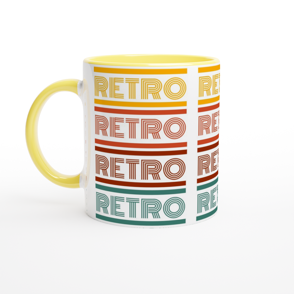 Retro - White 11oz Ceramic Mug with Colour Inside ceramic yellow Colour 11oz Mug Retro