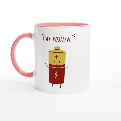 Stay Positive - White 11oz Ceramic Mug with Colour Inside ceramic pink Colour 11oz Mug Motivation Tech