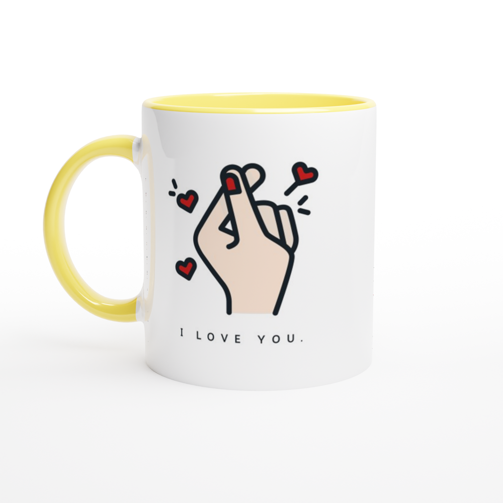 I Love You - White 11oz Ceramic Mug with Colour Inside ceramic yellow Colour 11oz Mug Love