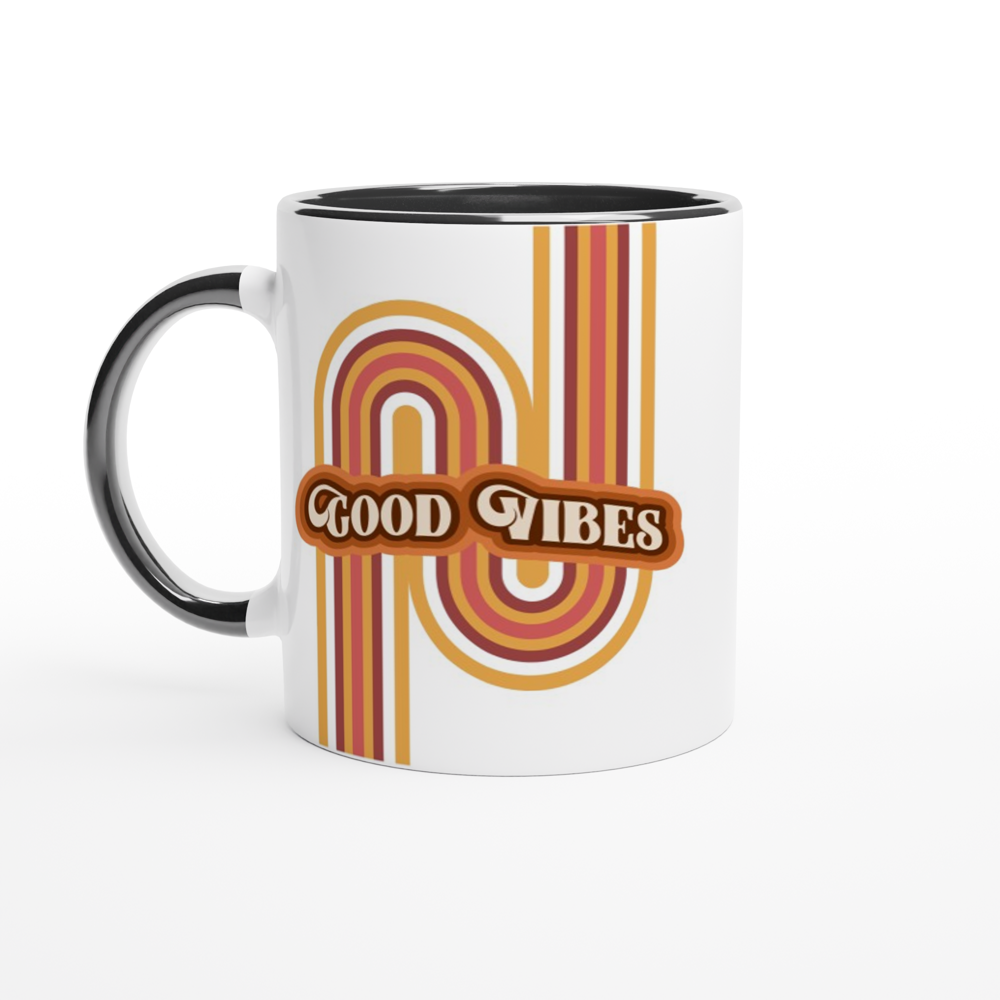 Good Vibes - White 11oz Ceramic Mug with Colour Inside ceramic black Colour 11oz Mug Retro