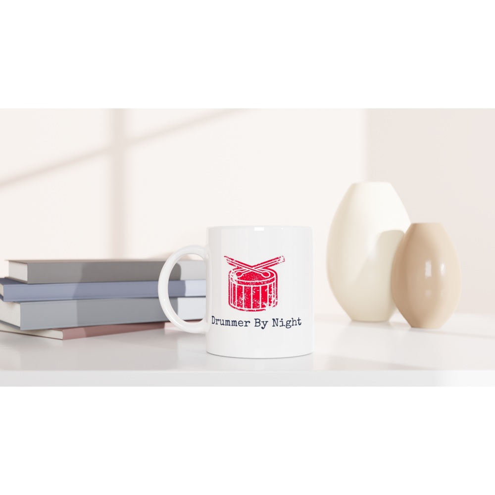 Drummer By Night - White 11oz Ceramic Mug White 11oz Mug Globally Fulfilled