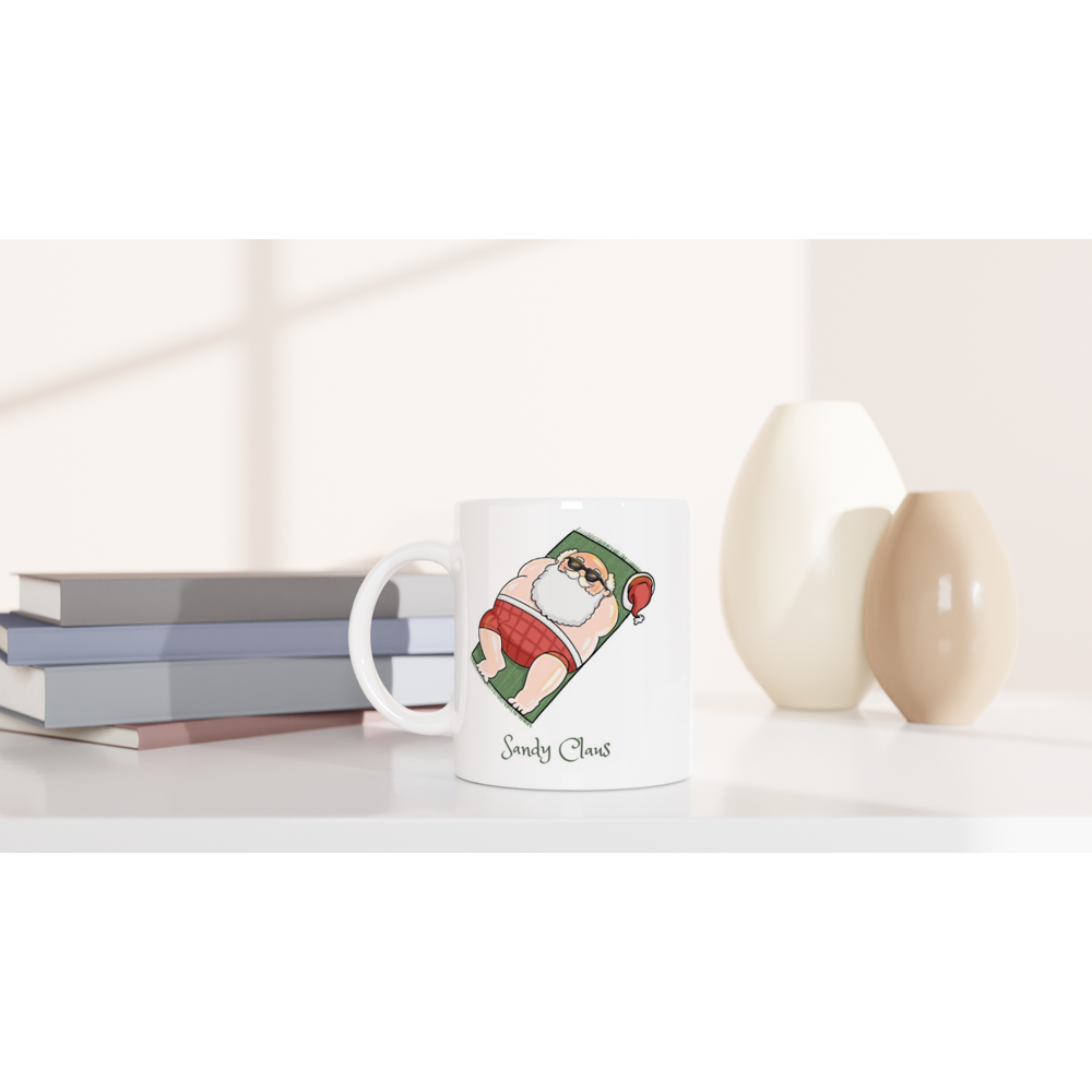 Sandy Claus - White 11oz Ceramic Mug Christmas White Mug Globally Fulfilled