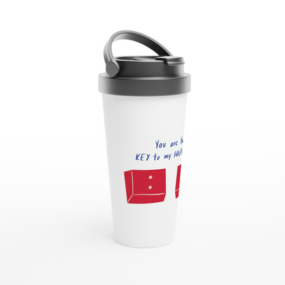 You Are The Key To My Happiness - White 15oz Stainless Steel Travel Mug Travel Mug Globally Fulfilled Tech