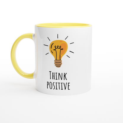 Think Positive - White 11oz Ceramic Mug with Color Inside ceramic yellow Colour 11oz Mug Motivation