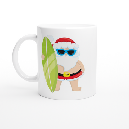 Surf Santa - White 11oz Ceramic Mug Christmas White Mug Globally Fulfilled