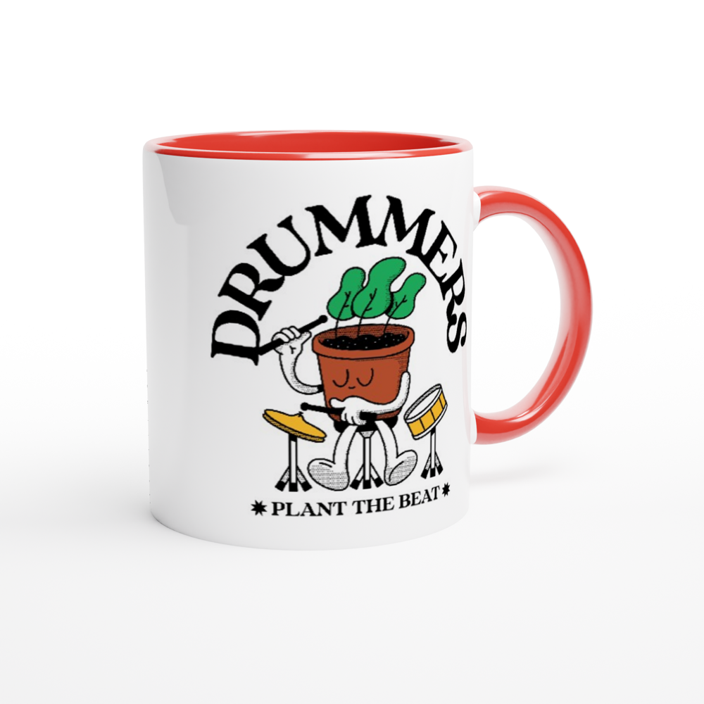 Drummers - White 11oz Ceramic Mug with Colour Inside Colour 11oz Mug Music Plants