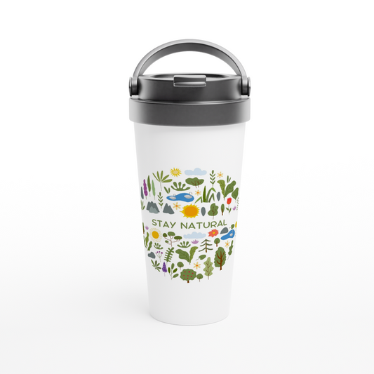 Stay Natural - White 15oz Stainless Steel Travel Mug Travel Mug Environment Plants