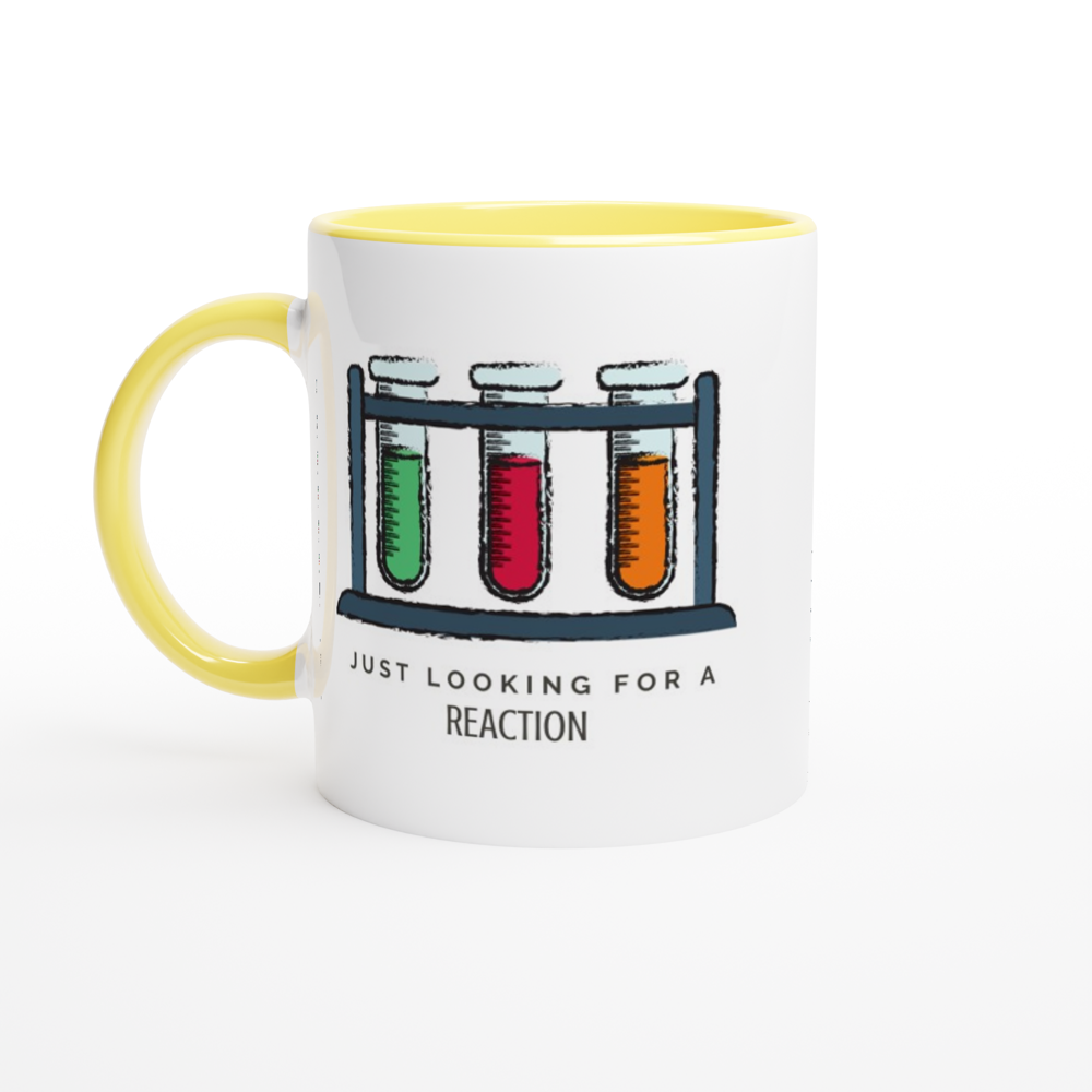Test Tubes, Just Looking For A Reaction - White 11oz Ceramic Mug with Colour Inside ceramic yellow Colour 11oz Mug Science