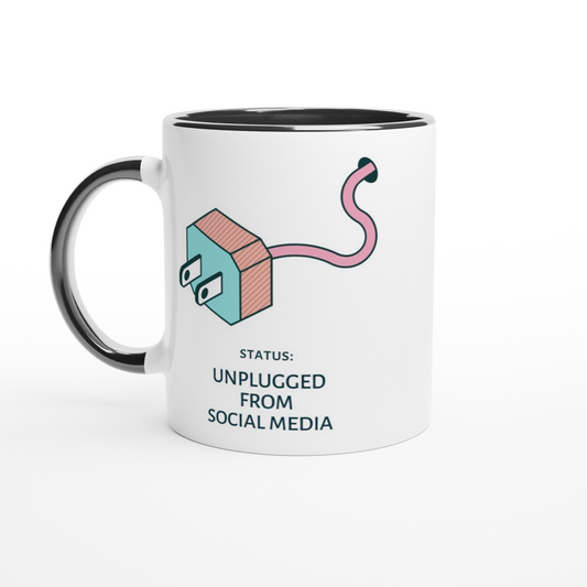 Status: Unplugged From Social Media - White 11oz Ceramic Mug With Colour Inside Colour 11oz Mug Globally Fulfilled