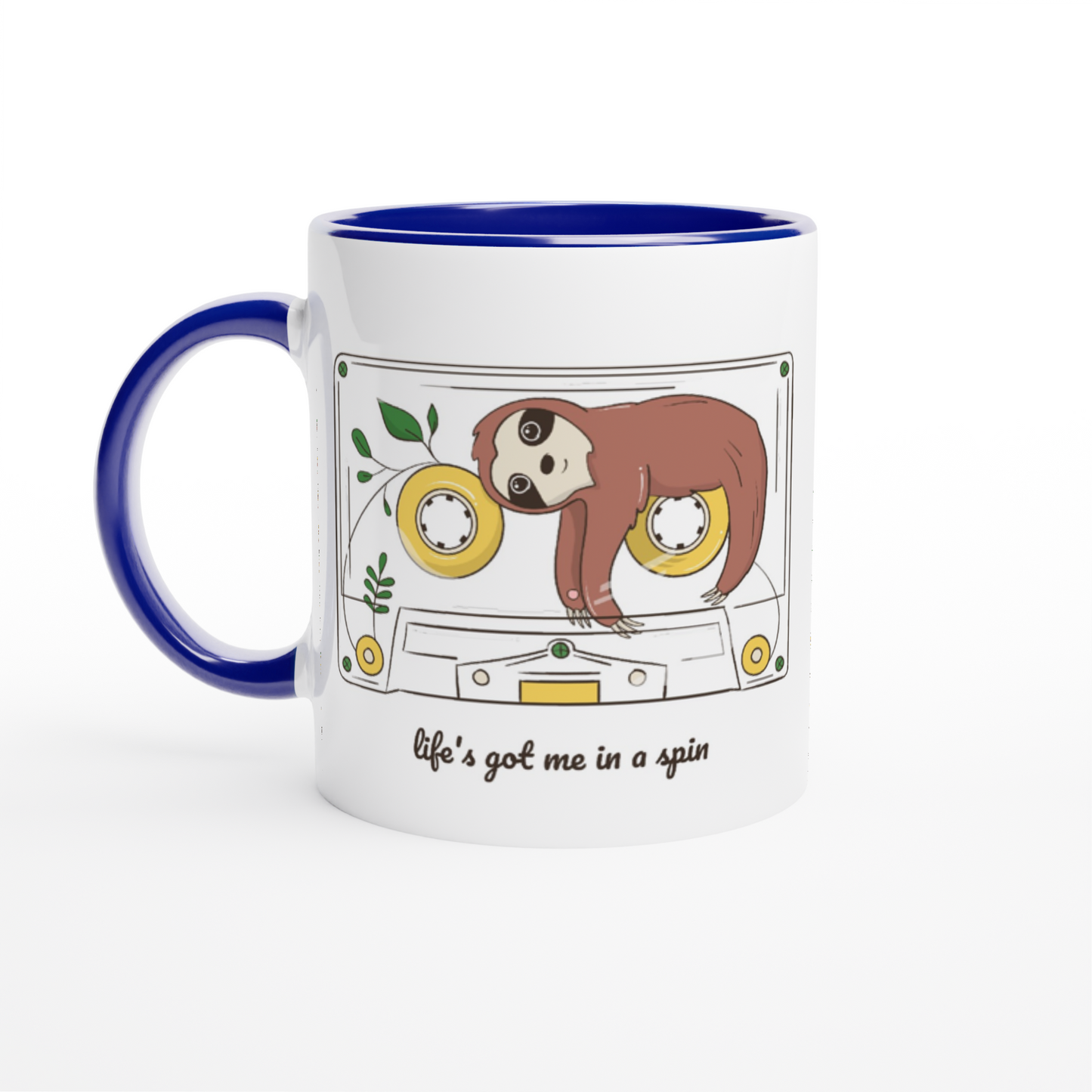 Cassette, Life's Got Me In A Spin - White 11oz Ceramic Mug with Colour Inside ceramic blue Colour 11oz Mug animal Music Retro