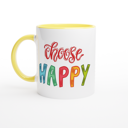 Choose Happy - White 11oz Ceramic Mug with Colour Inside ceramic yellow Colour 11oz Mug Motivation