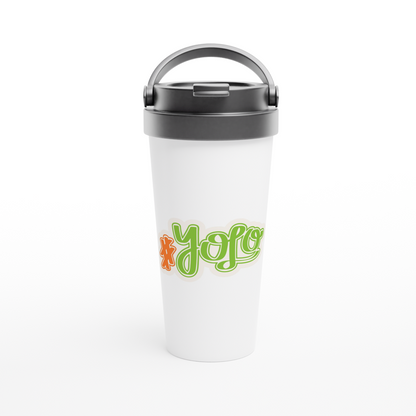 #YOLO - White 15oz Stainless Steel Travel Mug - Infinitee Designs Tech