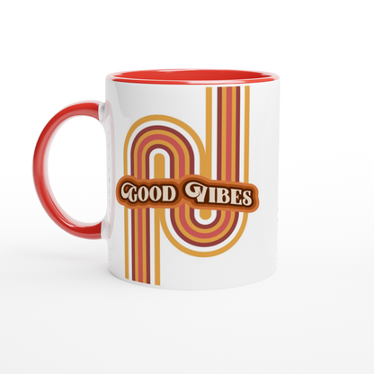 Good Vibes - White 11oz Ceramic Mug with Colour Inside Colour 11oz Mug Retro