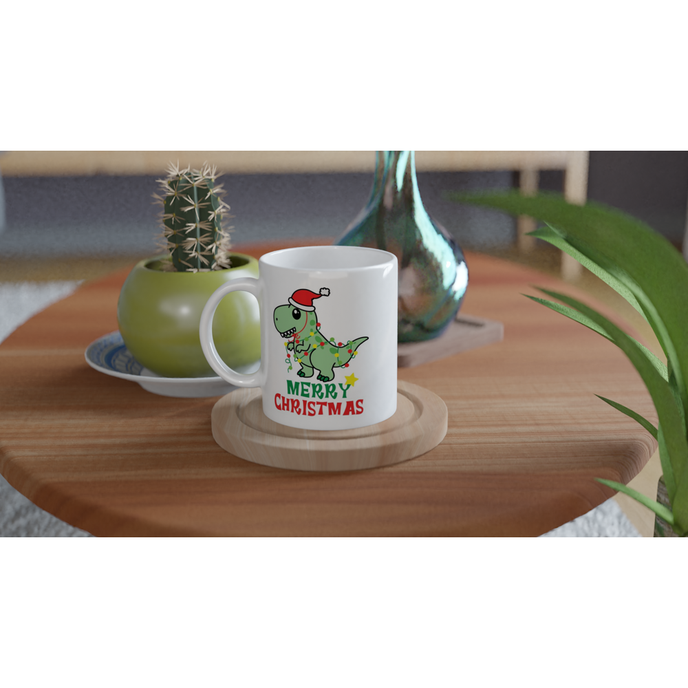 Dinosaur Christmas - White 11oz Ceramic Mug Christmas White Mug Globally Fulfilled