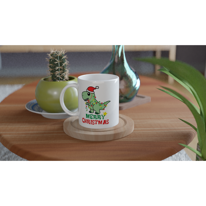 Dinosaur Christmas - White 11oz Ceramic Mug Christmas White Mug Globally Fulfilled