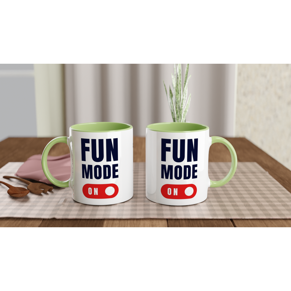 Fun Mode On - White 11oz Ceramic Mug with Colour Inside Colour 11oz Mug Funny