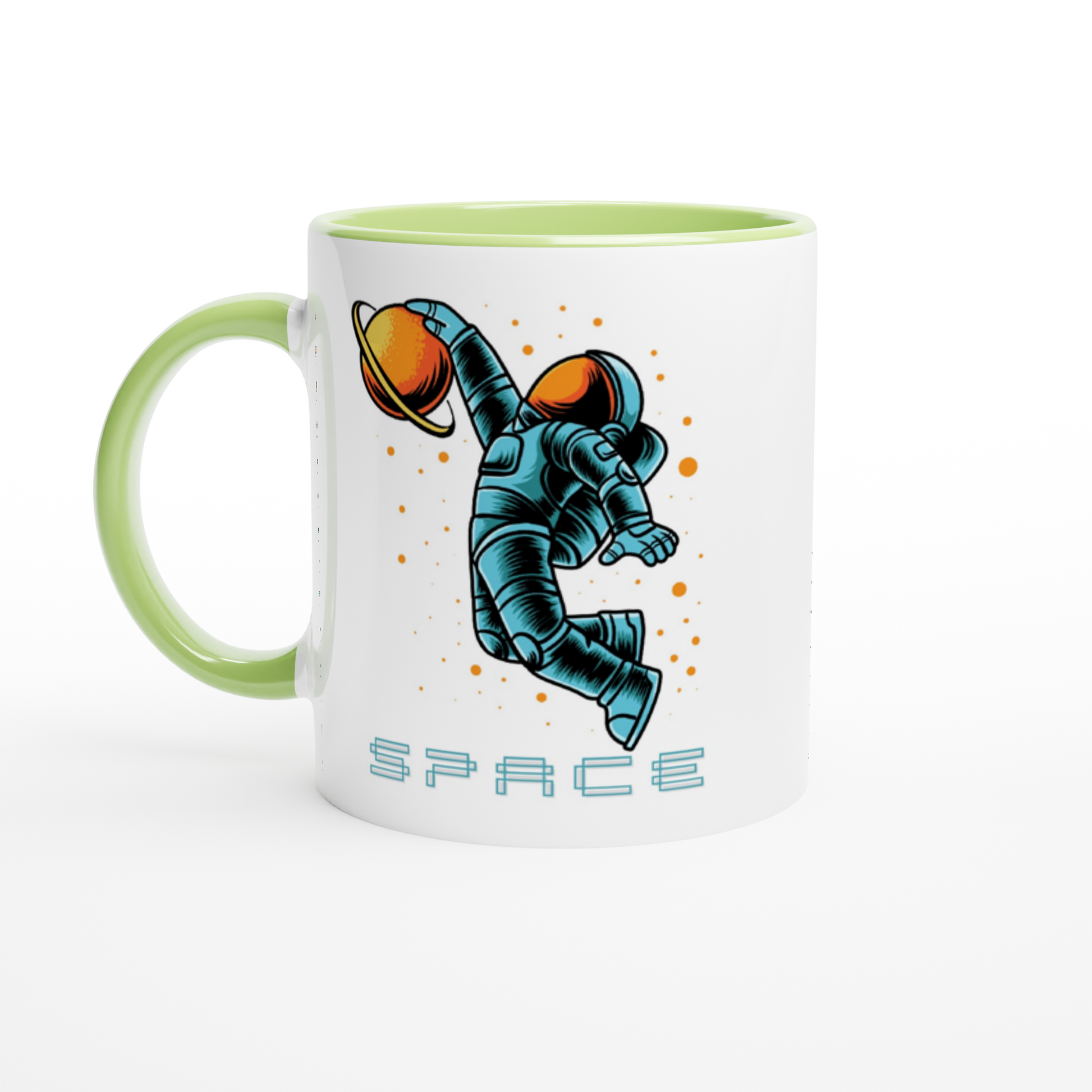 Astronaut Basketball - White 11oz Ceramic Mug with Colour Inside ceramic green Colour 11oz Mug Globally Fulfilled Space