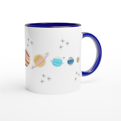 Solar System Planets - White 11oz Ceramic Mug with Colour Inside ceramic blue Colour 11oz Mug Space