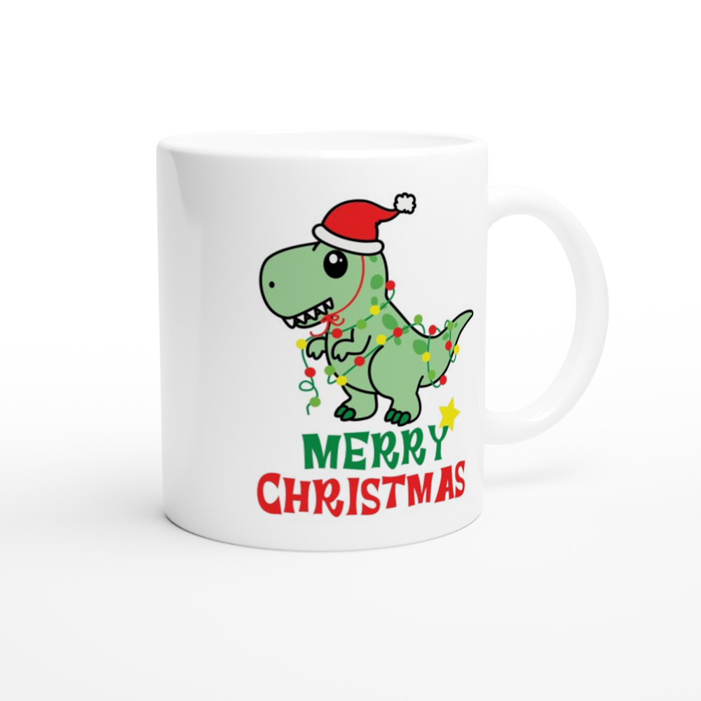 Dinosaur Christmas - White 11oz Ceramic Mug Christmas White Mug Globally Fulfilled