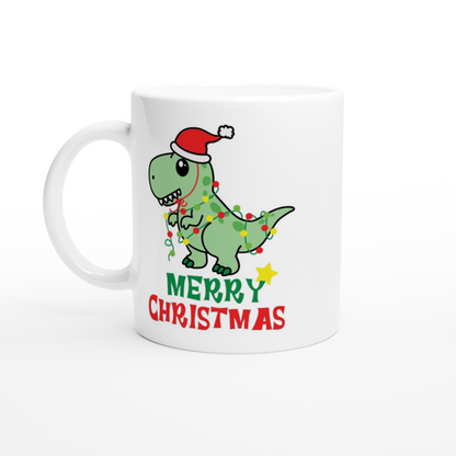 Dinosaur Christmas - White 11oz Ceramic Mug White 11oz Ceramic Mug Christmas White Mug Globally Fulfilled