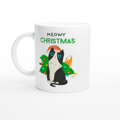 Meowy Christmas - White 11oz Ceramic Mug Christmas White Mug Globally Fulfilled