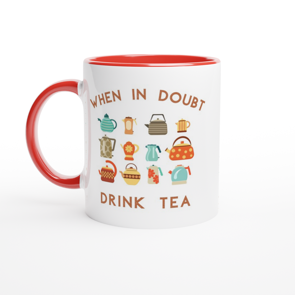 Drink Tea - White 11oz Ceramic Mug with Colour Inside ceramic red Colour 11oz Mug Tea