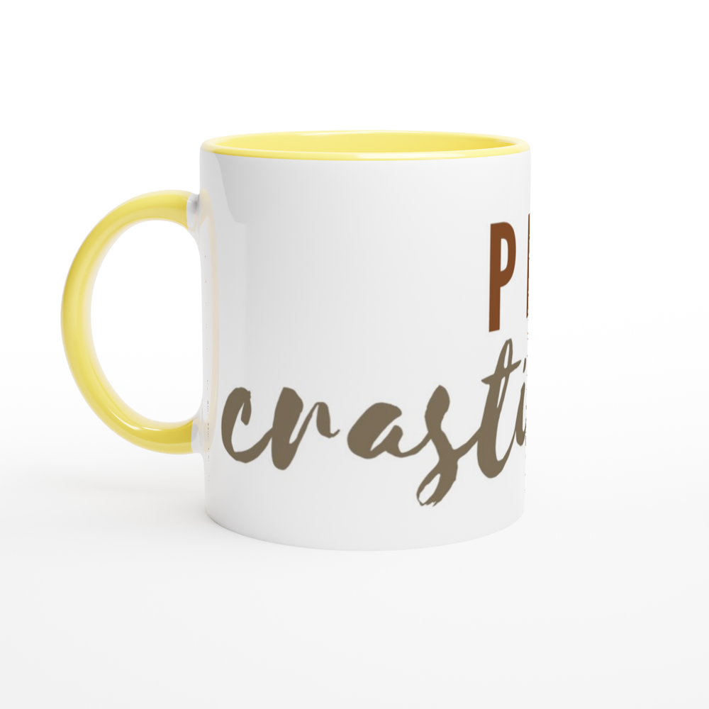 Procrastinator - White 11oz Ceramic Mug with Colour Inside ceramic yellow Colour 11oz Mug Funny