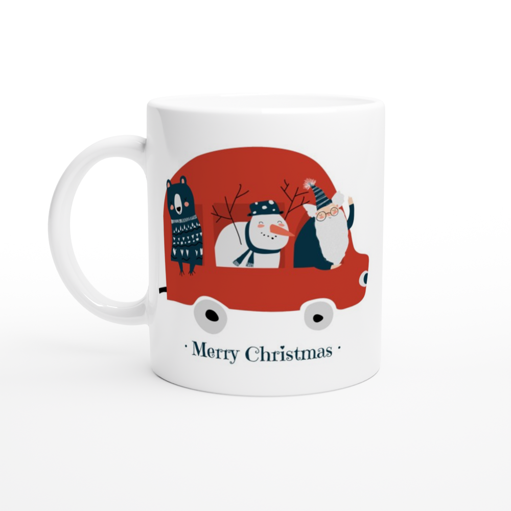 Santa Car - White 11oz Ceramic Mug White 11oz Ceramic Mug Christmas White Mug Globally Fulfilled