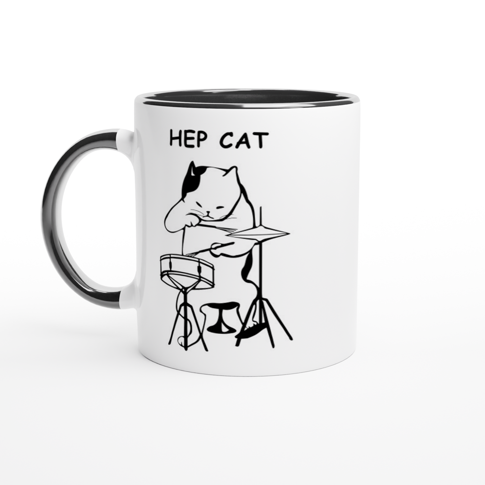 Hep Cat - White 11oz Ceramic Mug with Colour Inside ceramic black Colour 11oz Mug animal Music