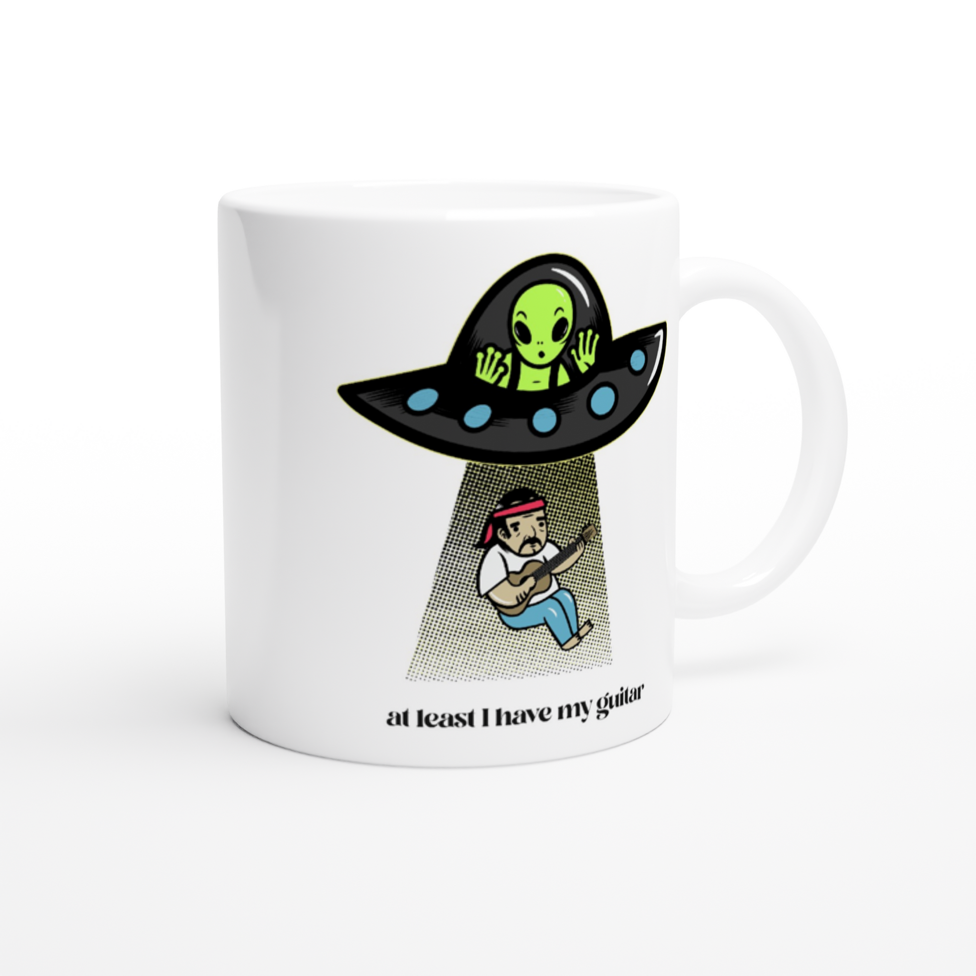 Guitarist Alien Abduction - White 11oz Ceramic Mug White 11oz Mug Music Sci Fi