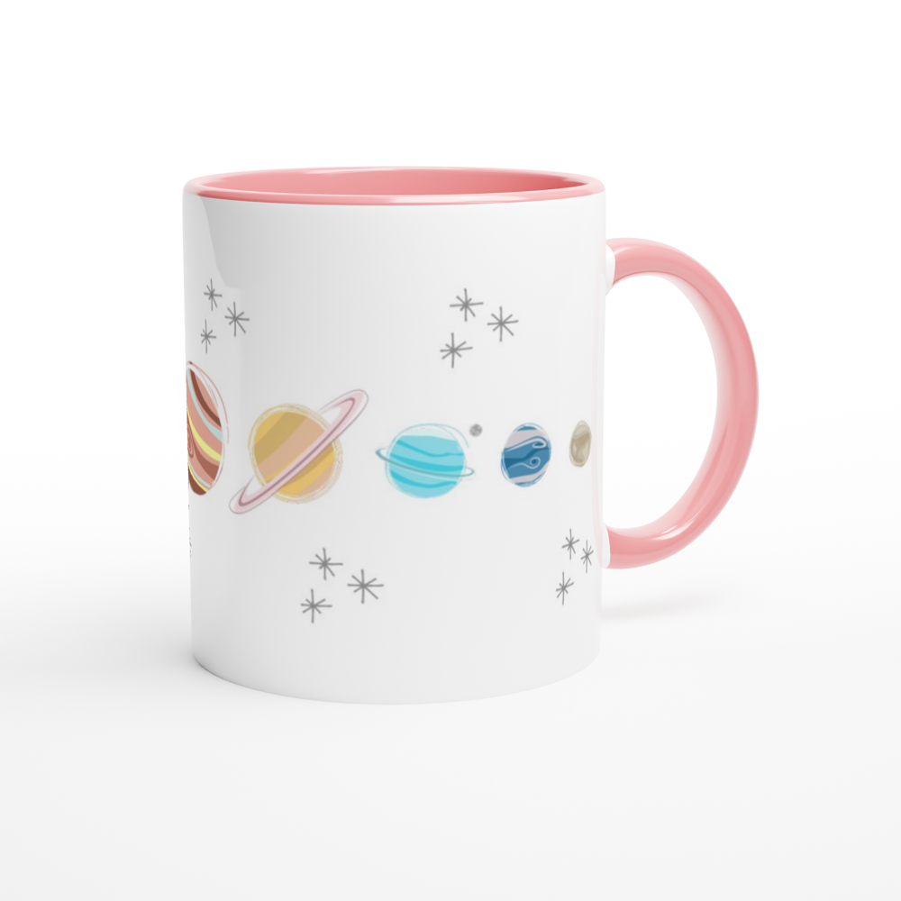 Solar System Planets - White 11oz Ceramic Mug with Colour Inside ceramic pink Colour 11oz Mug Space