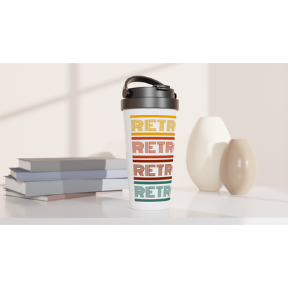 Retro - White 15oz Stainless Steel Travel Mug Travel Mug Globally Fulfilled Retro