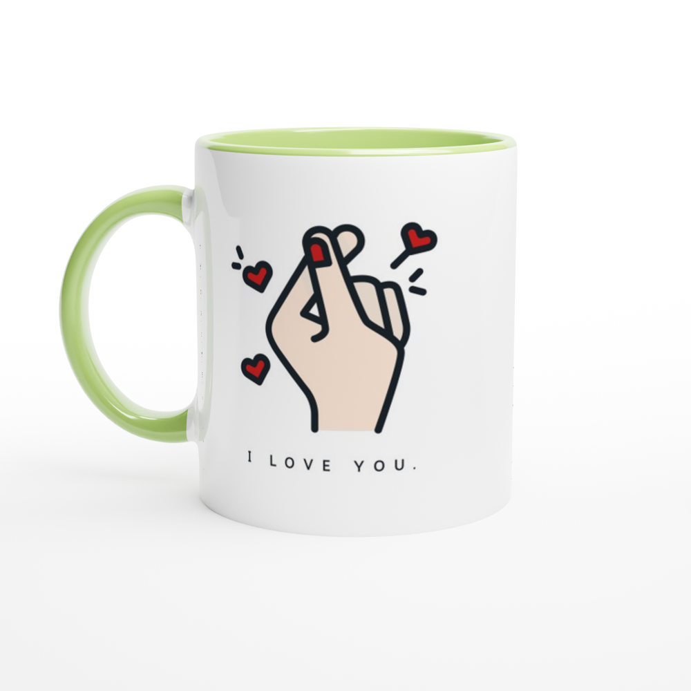 I Love You - White 11oz Ceramic Mug with Colour Inside ceramic green Colour 11oz Mug Love