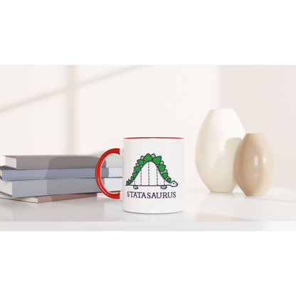 Statasaurus - White 11oz Ceramic Mug with Colour Inside Colour 11oz Mug animal Maths Science