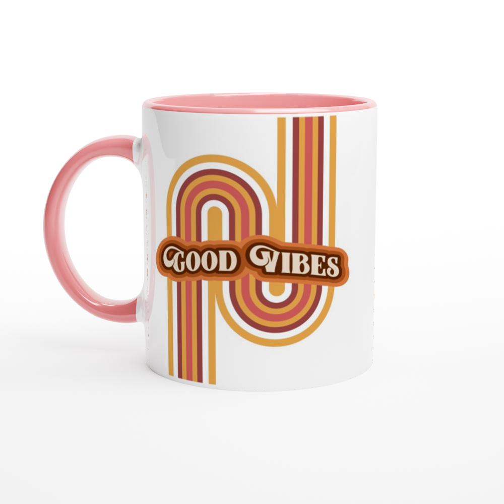 Good Vibes - White 11oz Ceramic Mug with Colour Inside ceramic pink Colour 11oz Mug Retro