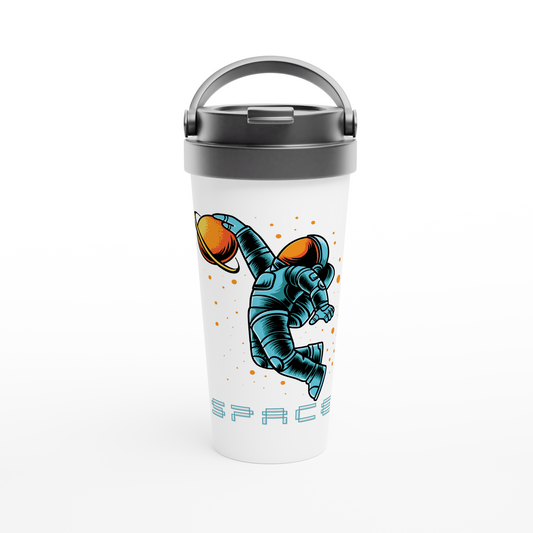 Astronaut Basketball - White 15oz Stainless Steel Travel Mug Travel Mug Space