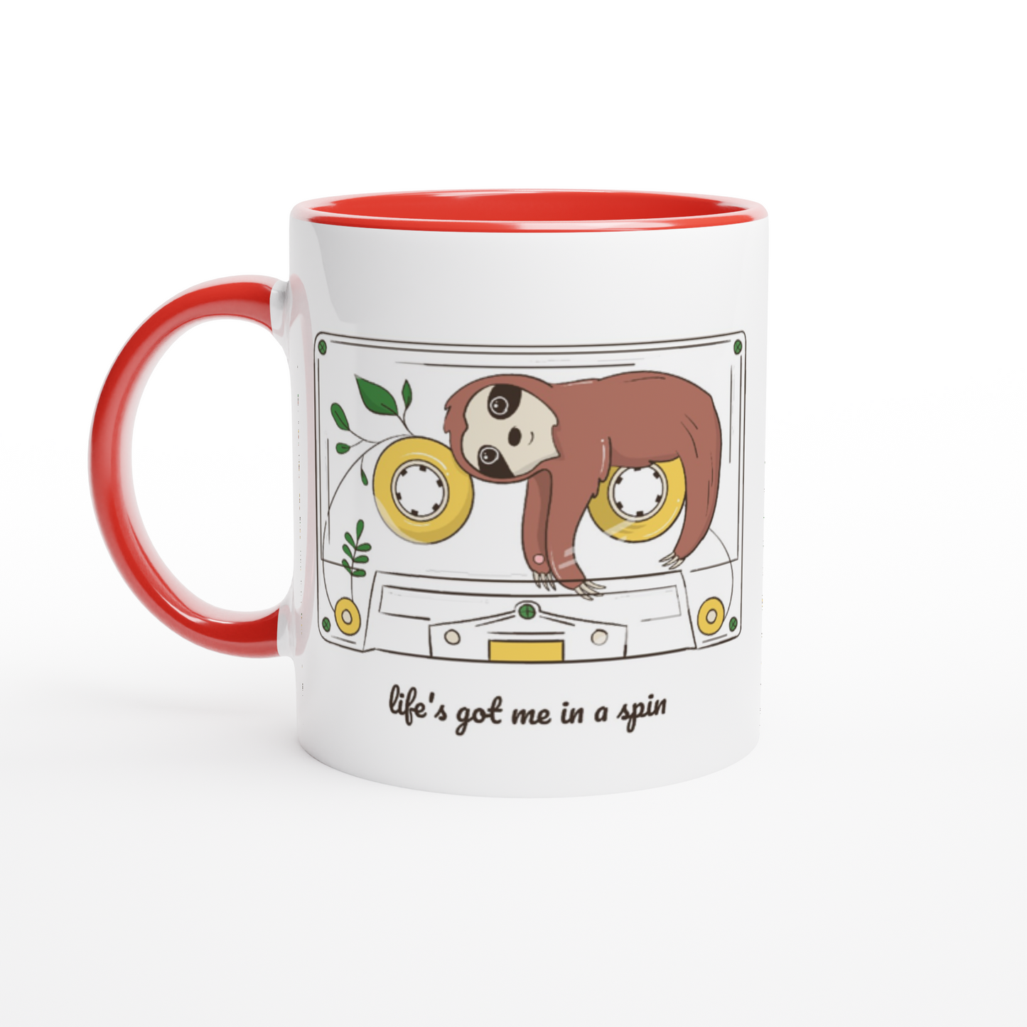 Cassette, Life's Got Me In A Spin - White 11oz Ceramic Mug with Colour Inside ceramic red Colour 11oz Mug animal Music Retro