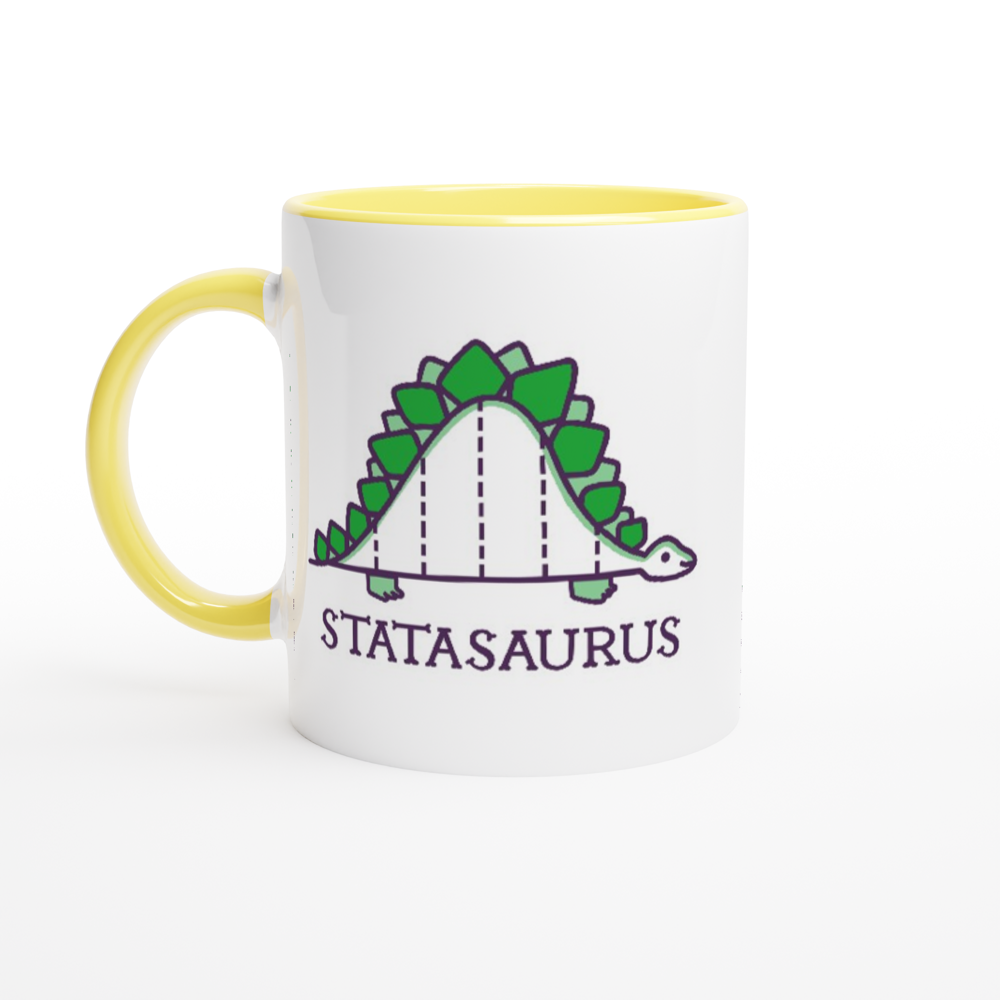 Statasaurus - White 11oz Ceramic Mug with Colour Inside ceramic yellow Colour 11oz Mug animal Maths Science