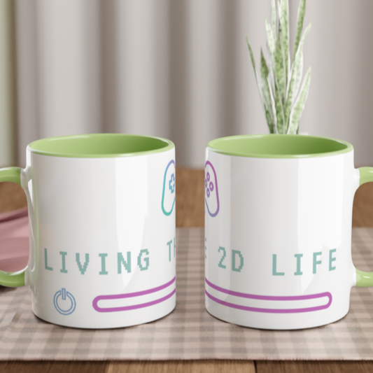 Living The 2D Life White 11oz Ceramic Mug with Colour Inside Colour 11oz Mug Games Tech