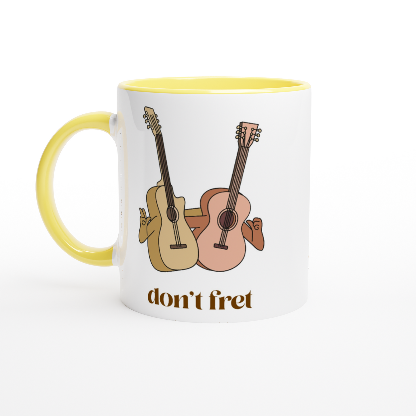 Don't Fret - White 11oz Ceramic Mug with Colour Inside ceramic yellow Colour 11oz Mug Music