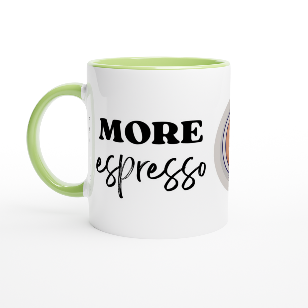 More Espresso, Less Depresso - White 11oz Ceramic Mug with Color Inside ceramic green Colour 11oz Mug Coffee