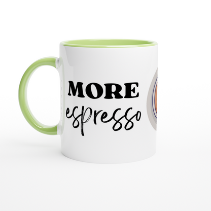 More Espresso, Less Depresso - White 11oz Ceramic Mug with Colour Inside ceramic green Colour 11oz Mug Coffee Globally Fulfilled