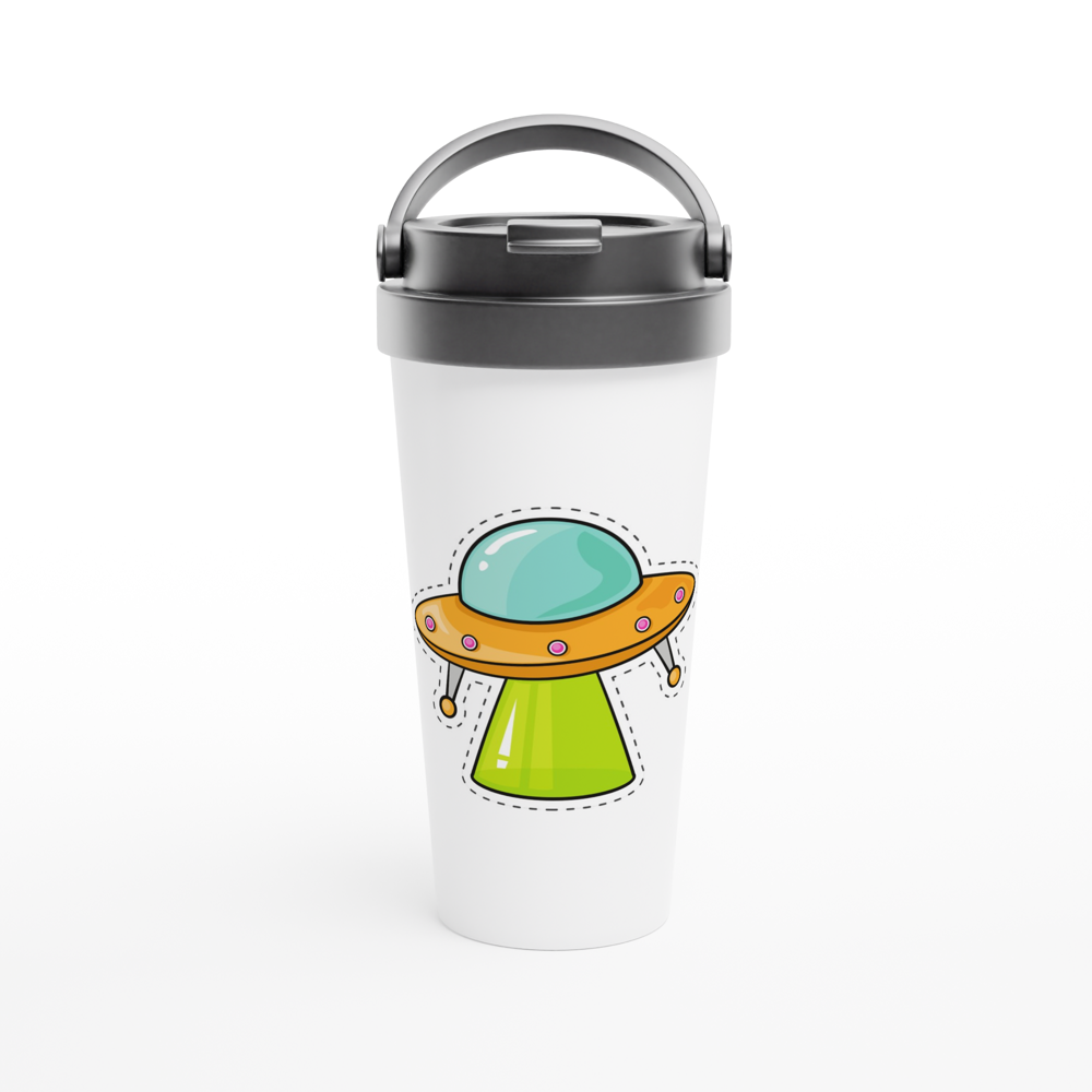 UFO - White 15oz Stainless Steel Travel Mug White 15oz Stainless Steel Travel Mug Travel Mug Globally Fulfilled Sci Fi