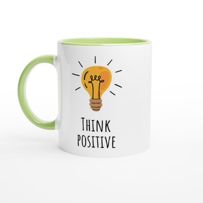 Think Positive - White 11oz Ceramic Mug with Colour Inside ceramic green Colour 11oz Mug Globally Fulfilled Motivation